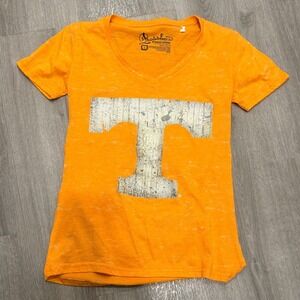 Uof TN Tennessee Volunteers Women L Orange Burnout V-Neck T-Shirt NCAA Sz Large